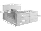 Productfoto met alle afmetingen van het bed met matrasmaat 140 x 200 cm.
