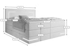 Productfoto met alle afmetingen van het bed met matrasmaat 180 x 200 cm.
