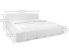 Afbeelding met alle maten in centimeters van dit bed: lengte, hoogte, breedte van de matras maat 140x200 cm. Deze bedombouw is rondom 40 cm breder dan het matras.