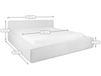 Productfoto diagonaal bed Marla met alle afmetingen voor de variant met matrasmaat 200 x 200 cm