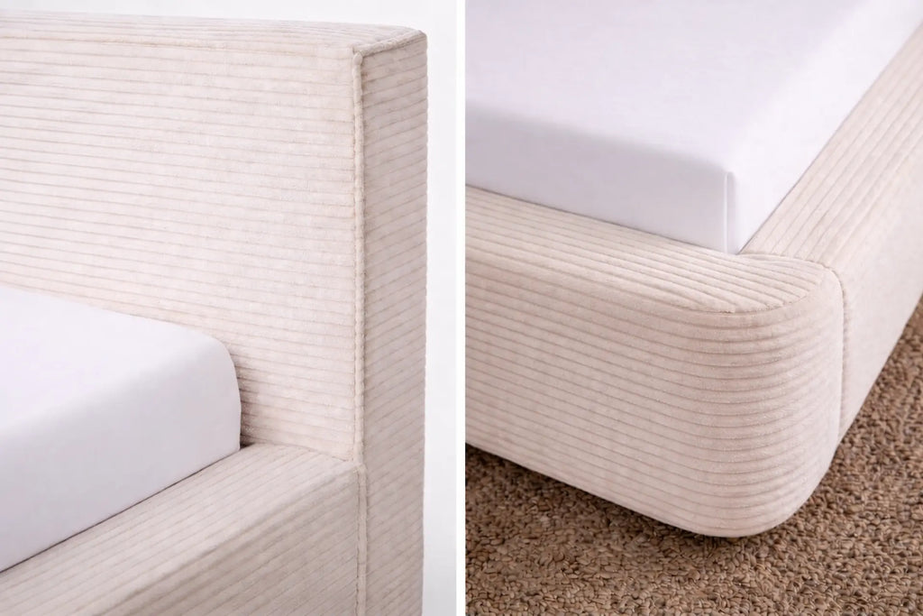 Details van hoofdboard en afgerond voeteneind