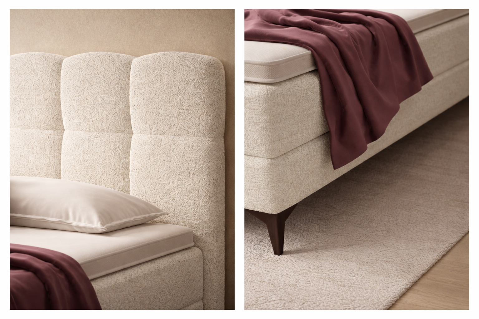 2 detailfoto's van het Madison boxbed met hoofeind en voeteneind